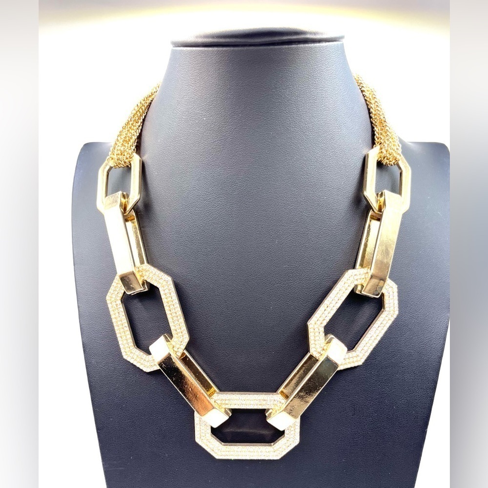 Oversized Gold Chunky Toggle Statement Necklace R… - image 4